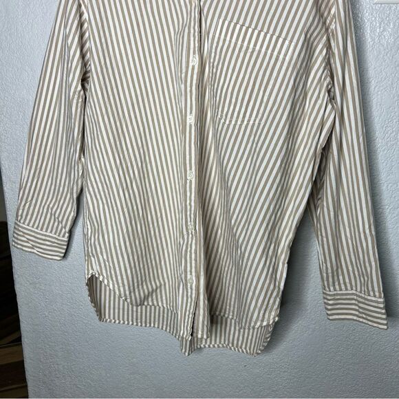 American Eagle Oversized Perfect Button-Up White/Gray Women’s Blouse Shirt Sz S - Picture 6 of 9